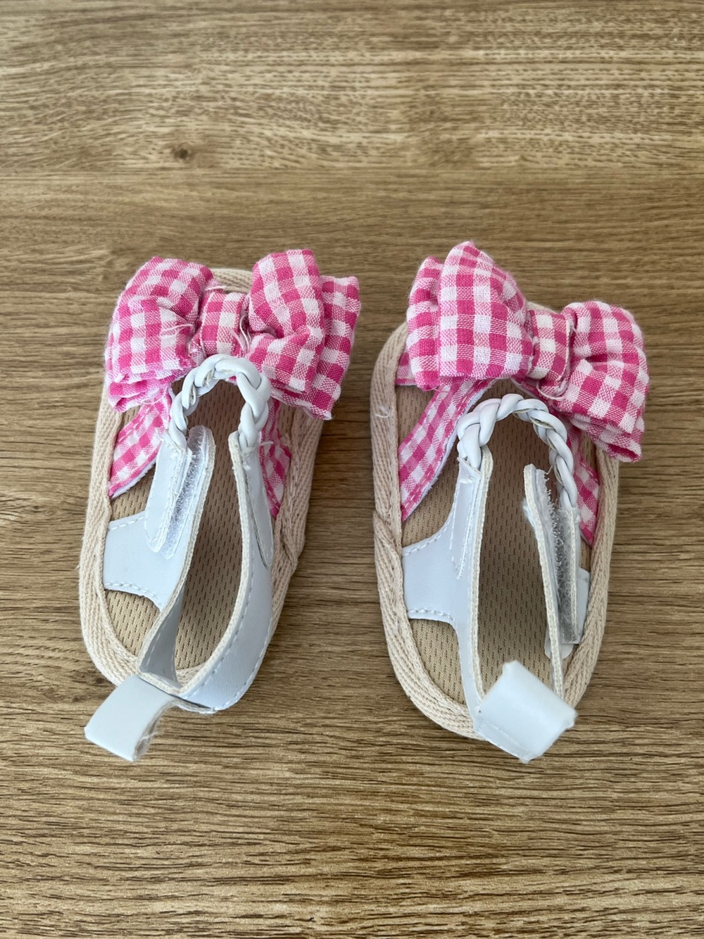 Pink and White Checkered Velcro Baby Shoes